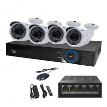  Kit IP 4 Camere Color AKU SUPER CLEAR HD 2 MP cu NVR 4 canale FULL HD 1080P 5MP, SWITCH, Supraveghere video 25m infrarosu, cu vizualizare pe telefon mobil tableta desktop AK99234